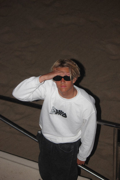 White Surfer Crewneck